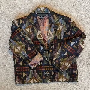 New Identity Vintage Multicolor Geometric Blazer- 100% Cotton
